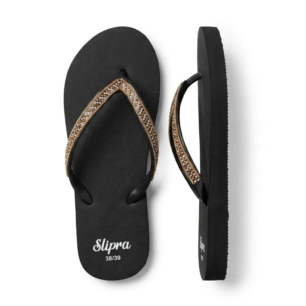 Black Slipra with Golden Tape angle view
