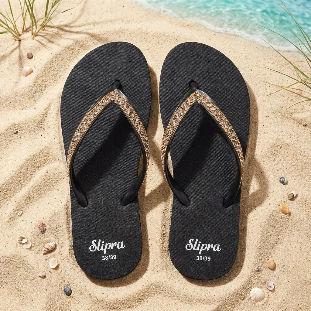 Black Slipra with Golden Tape lifestyle view