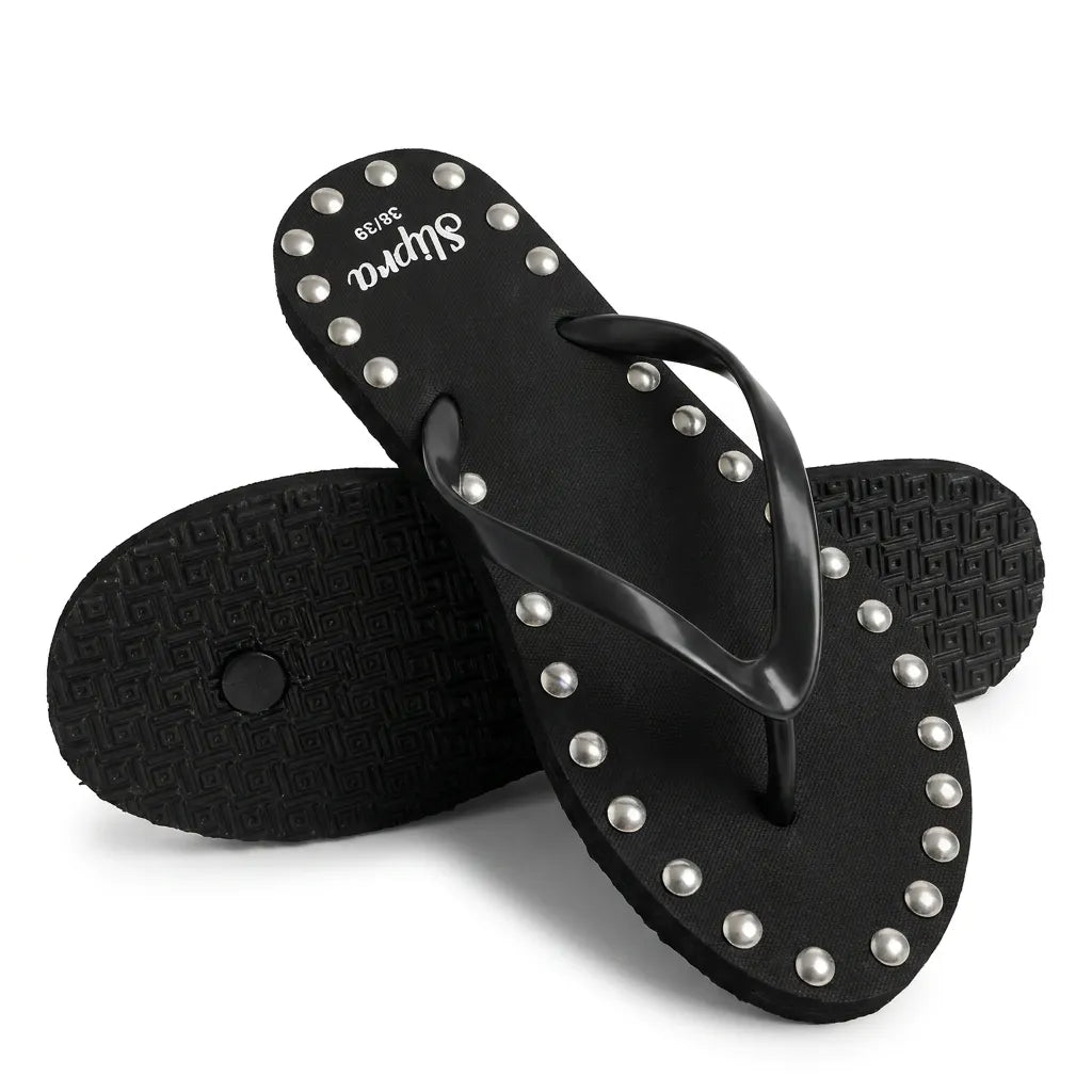 Black Slipra with Pearl Studs detail view